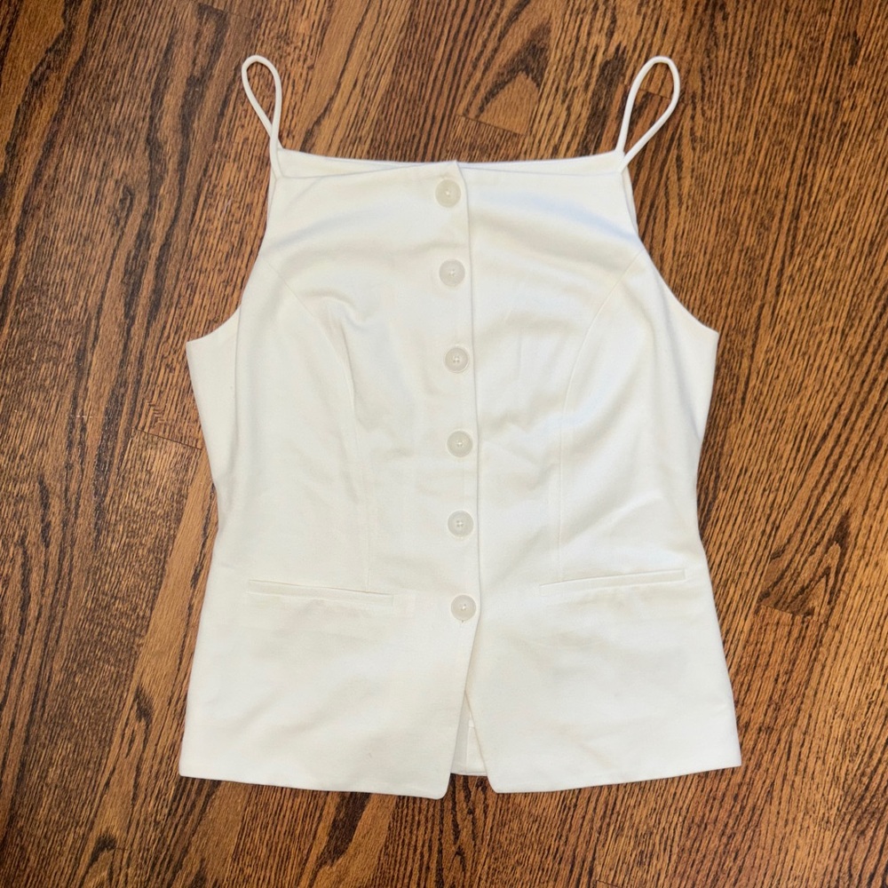 White Button-Front Spaghetti Strap Top - image 1
